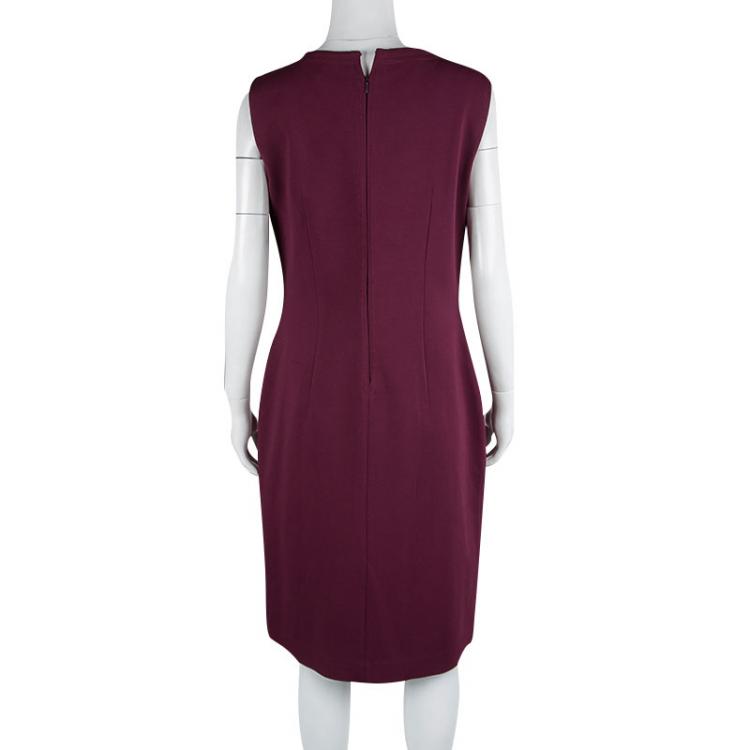 Pre Owned Elie Tahari Maroon Sleeveless Berry Burst Alex Dress L