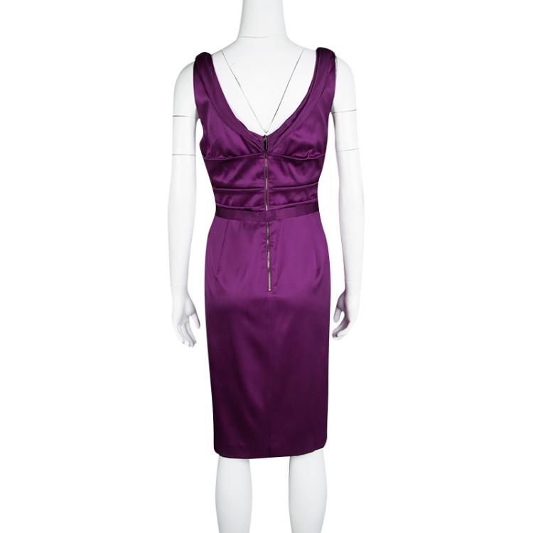 Pre Owned Elie Tahari Magenta Satin Gathered Sara Dress L