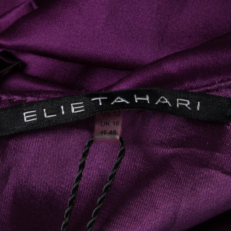 Pre Owned Elie Tahari Magenta Satin Gathered Sara Dress L
