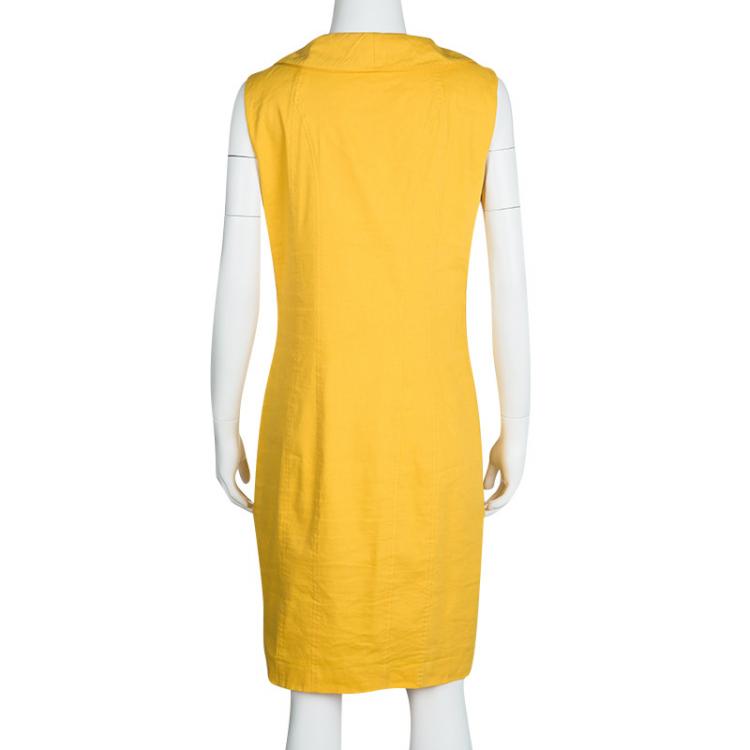 Pre Owned Elie Tahari Yellow Linen Zip Front Sleeveless Dress L
