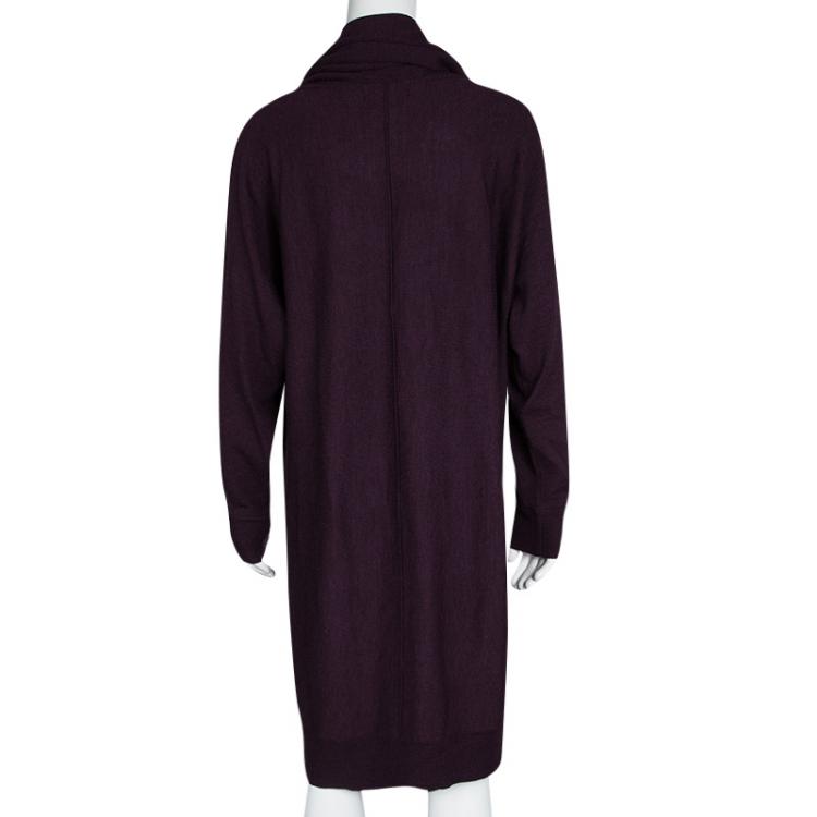 Pre Owned Tahari Purple Merino Wool Draped Neck Detail Long Sleeve Sweater Dress XL