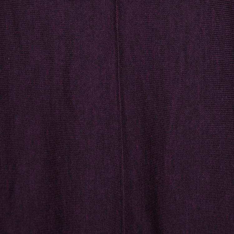 Pre Owned Tahari Purple Merino Wool Draped Neck Detail Long Sleeve Sweater Dress XL