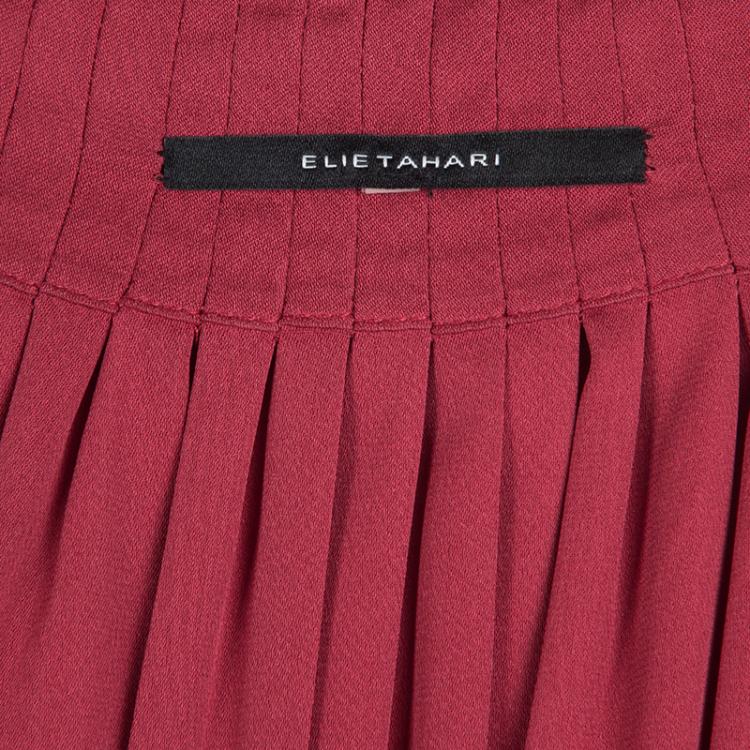 Pre Owned Elie Tahari Red Silk Pleated Tie Detail Sleeveless Dress L