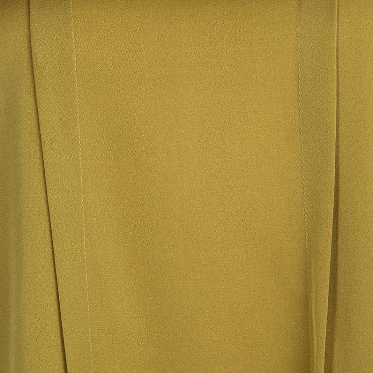 Pre Owned Elie Tahari Mustard Silk Ruffle Detail Sleeveless Top L