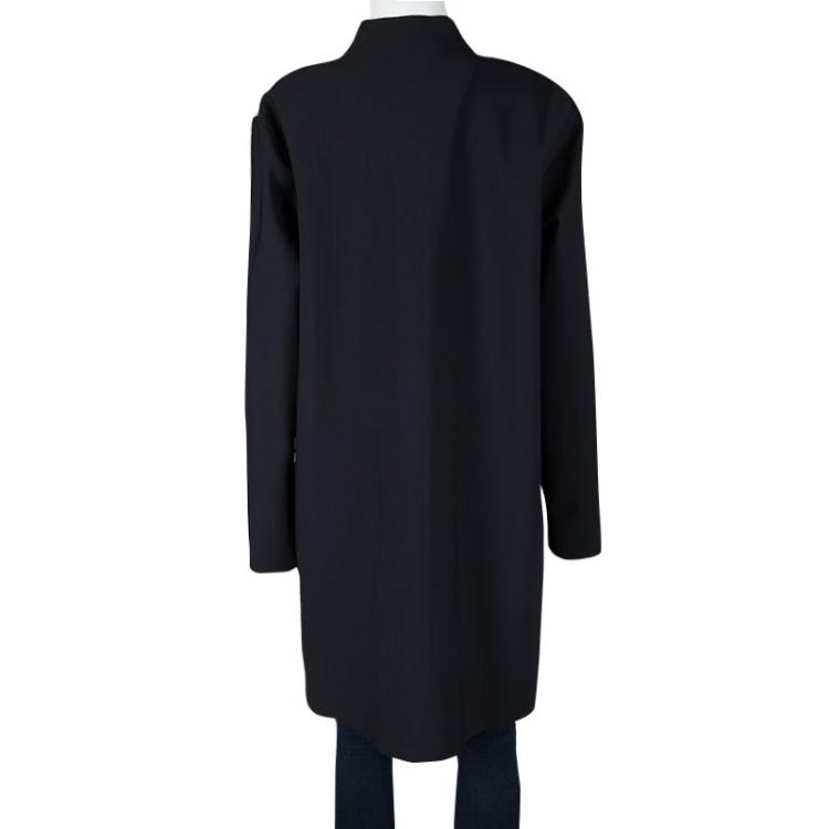 Pre Owned Elie Tahari Navy Blue Laser Cut Front Open Neoprene Coat L