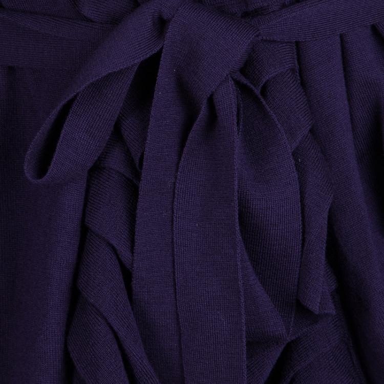 Pre Owned Elie Tahari Purple Merino Wool Jessica Wrap Cardigan L