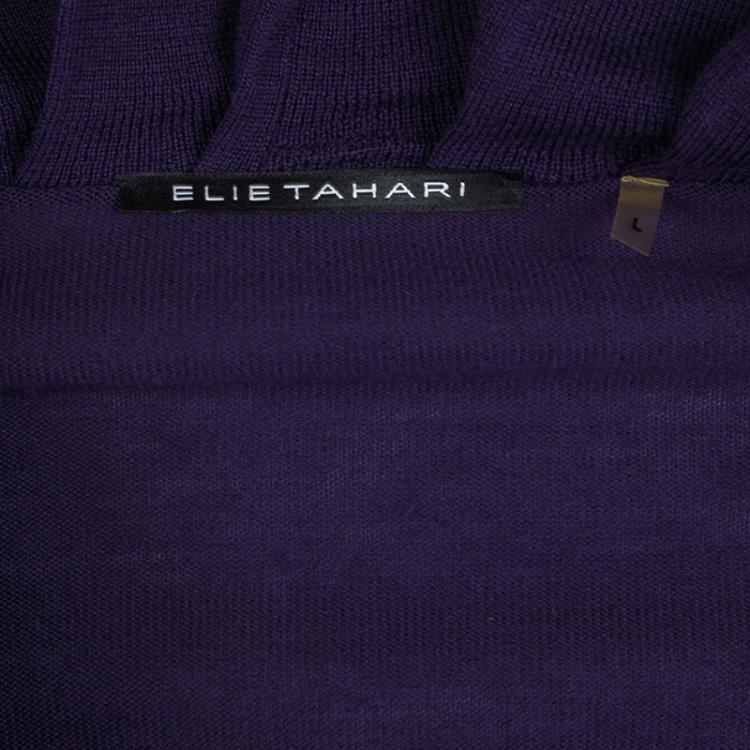 Pre Owned Elie Tahari Purple Merino Wool Jessica Wrap Cardigan L