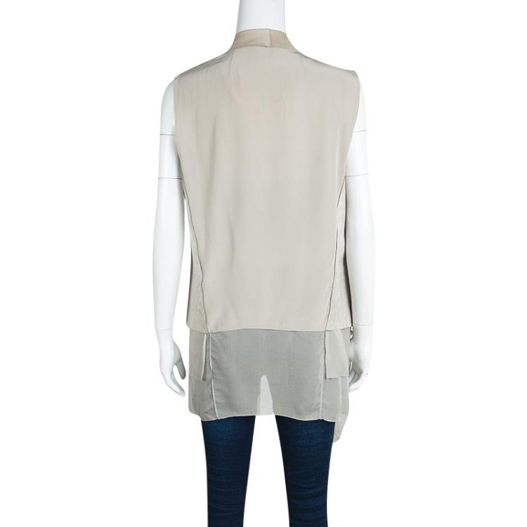 Pre Owned Elie Tahari Cream Draped Betsy Lamb Leather & Silk Vest M