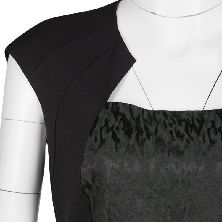 Pre Owned Elie Tahari Black Contrast Animal Jacquard Panel Cap Sleeve Dress S