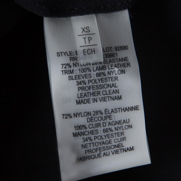 Pre Owned Elie Tahari Black Leather Trim Tricot Mesh Sleeve Detail Zip Front Jacket XS