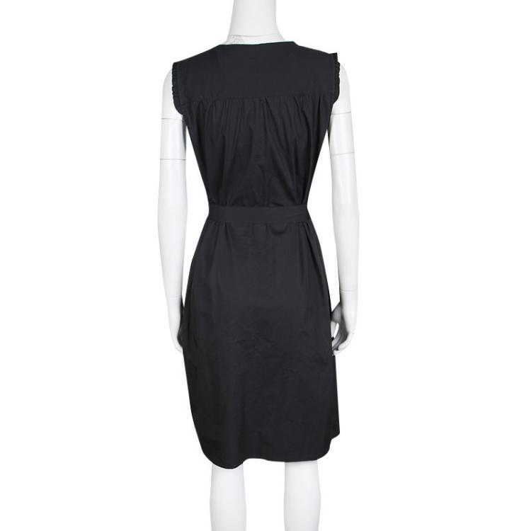 Pre Owned Elie Tahari Black Ruffle Detail Belted Sleeveless Martha Dress L