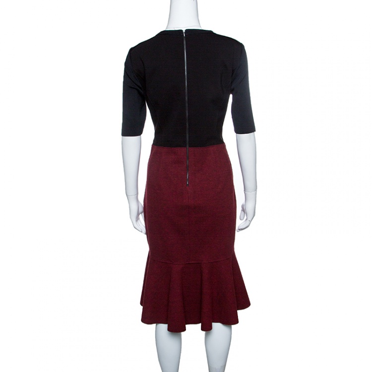 Pre Owned Elie Tahari Linore Colorblock Knit Fit and Flare Dress L