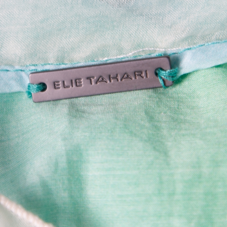 Pre Owned Elie Tahari Blue and Green Ombre Mandarin Collar Alejandra Blouse XS