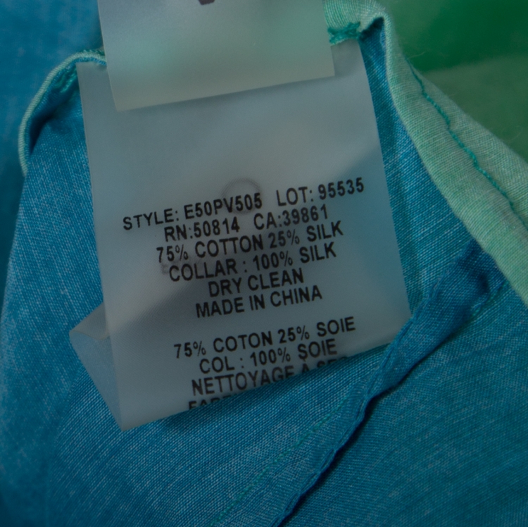Pre Owned Elie Tahari Blue and Green Ombre Mandarin Collar Alejandra Blouse XS