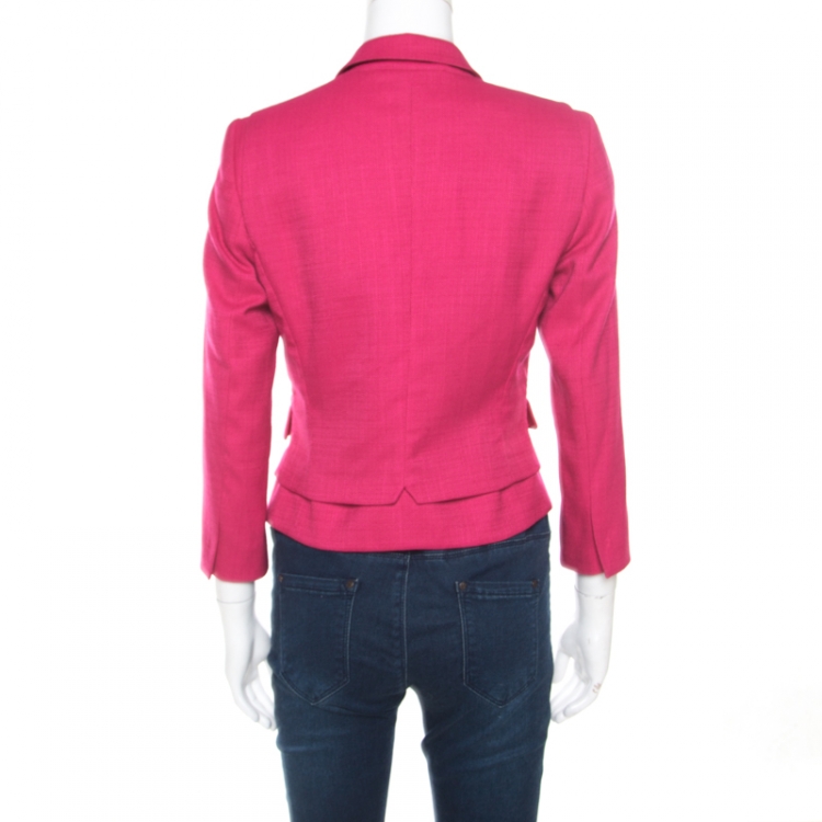 Pre Owned Elie Tahari Pink Textured Fitted Angular Blazer S