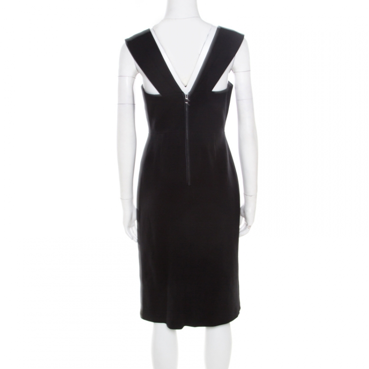 Pre Owned Elie Tahari Black Knit Satin Lined Sleeveless Fitted Sheath Dress S