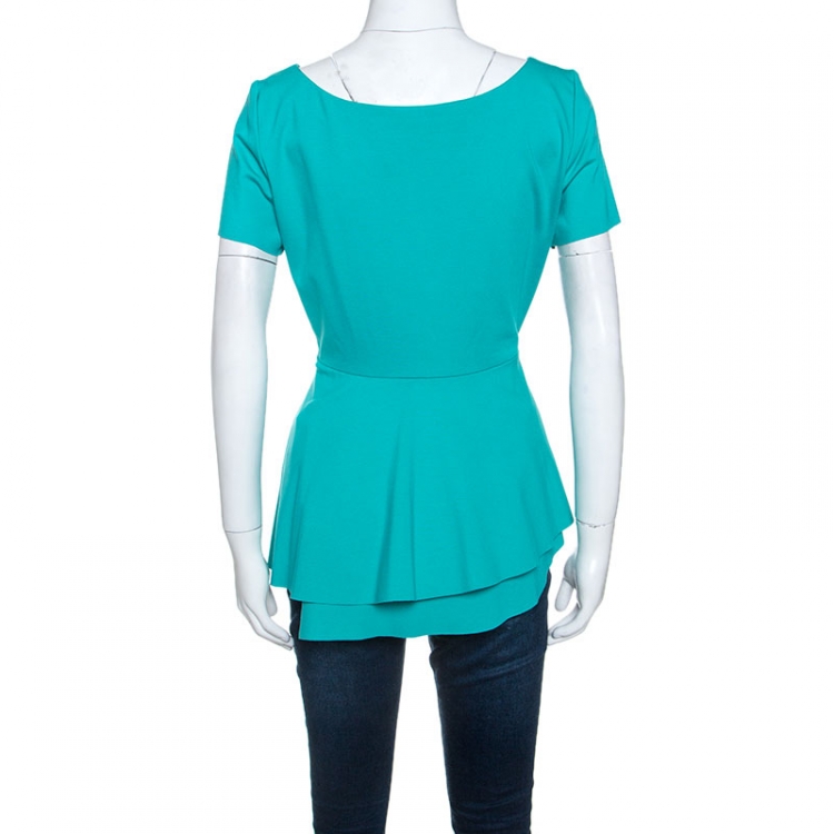 Pre Owned Elie Tahari Teal Green Knit Stretch Peplum Top M