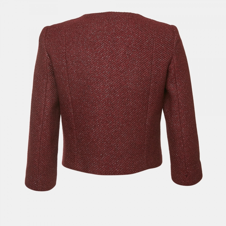 Pre Owned Elisabetta Franchi Burgundy Lurex Tweed Jacket S