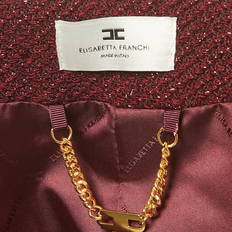 Pre Owned Elisabetta Franchi Burgundy Lurex Tweed Jacket S