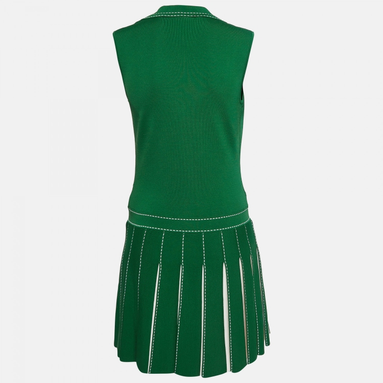 Pre Owned Elisabetta Franchi Green/White Knit Pleated Mini Dress M