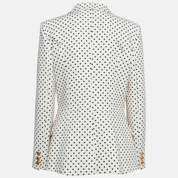 Pre Owned Elisabetta Franchi White Polka Dot Crepe Blazer XL