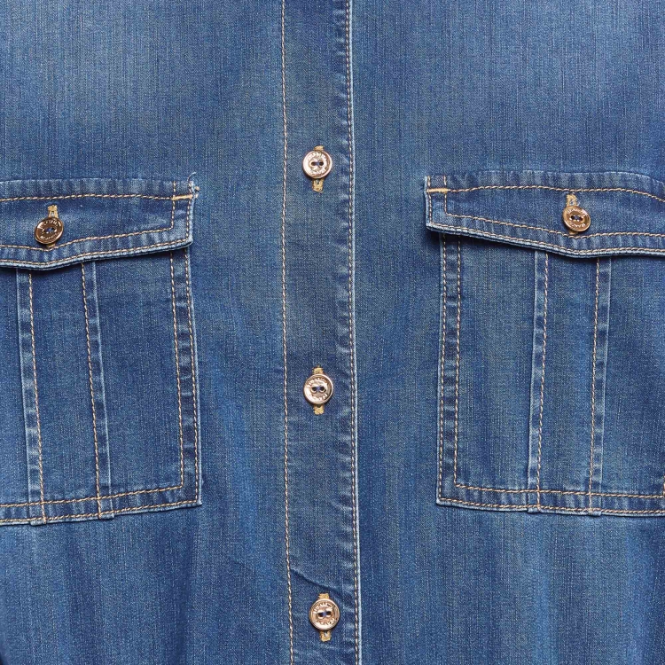 Pre Owned Elisabetta Franchi Blue Washed Denim Chain Embellished Jumpsuit L