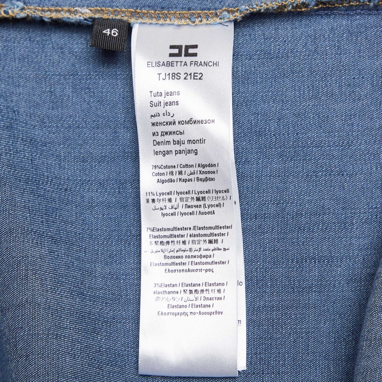 Pre Owned Elisabetta Franchi Blue Washed Denim Chain Embellished Jumpsuit L