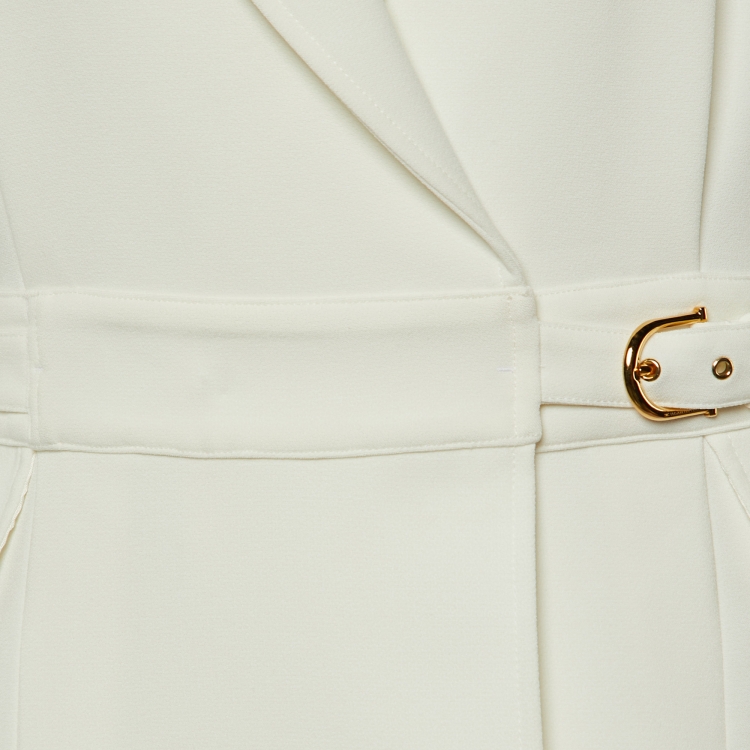 Pre Owned Elisabetta Franchi White Crepe Faux Wrap Coat Midi Dress M