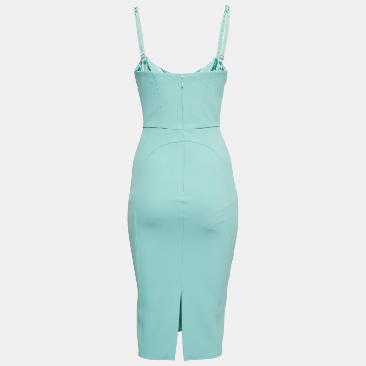 Pre Owned Elisabetta Franchi Mint Blue Crepe Chain Strapped Short Dress M