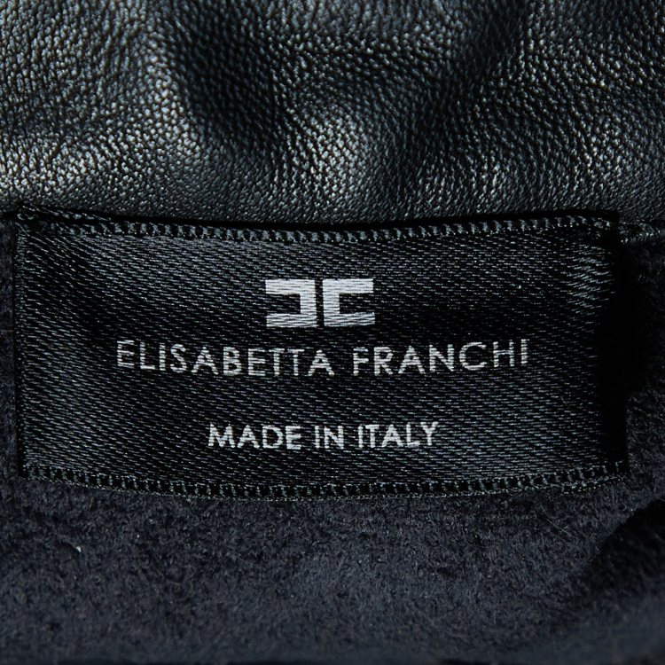 Pre Owned Elisabetta Franchi Black Faux Leather Belted Wrap Dress S