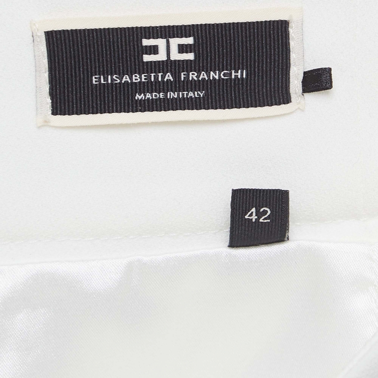 Pre Owned Elisabetta Franchi White Crepe Chain Detail Pleated Mini Skirt M