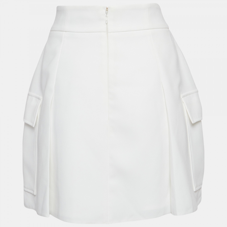 Pre Owned Elisabetta Franchi White Crepe Chain Detail Pleated Mini Skirt M