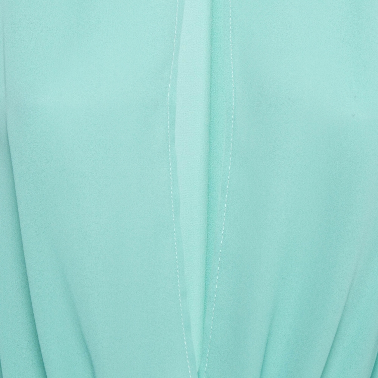 Pre Owned Elisabetta Franchi Blue Chiffon Crossover Bodysuit Shirt M