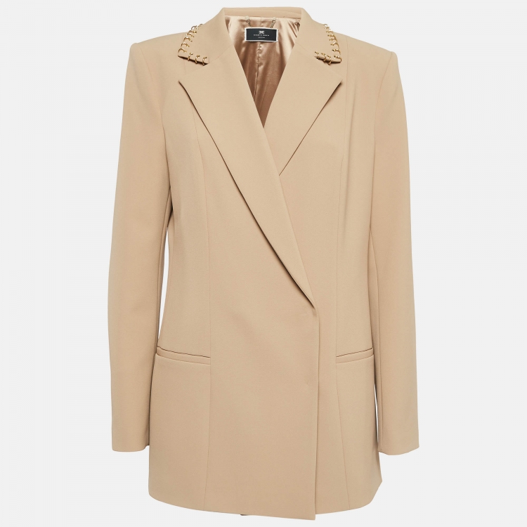 Pre Owned Elisabetta Franchi Light Brown Crepe Blazer L