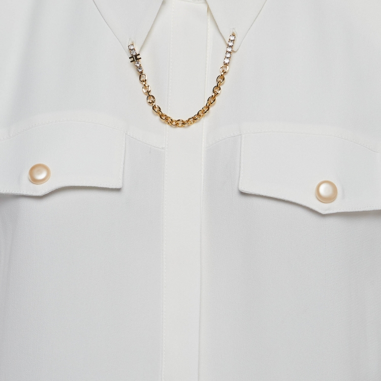 Pre Owned Elisabetta Franchi White Crepe Blouse L