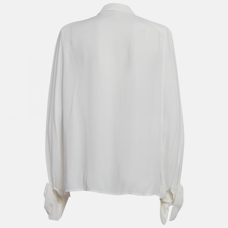 Pre Owned Elisabetta Franchi White Crepe Blouse L