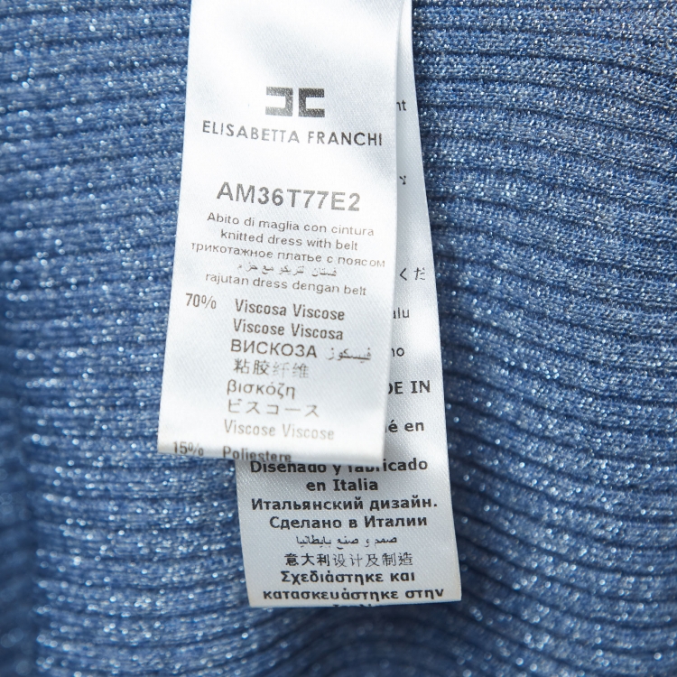 Pre Owned Elisabetta Franchi Blue Lurex Knit Buttoned Long Dress M