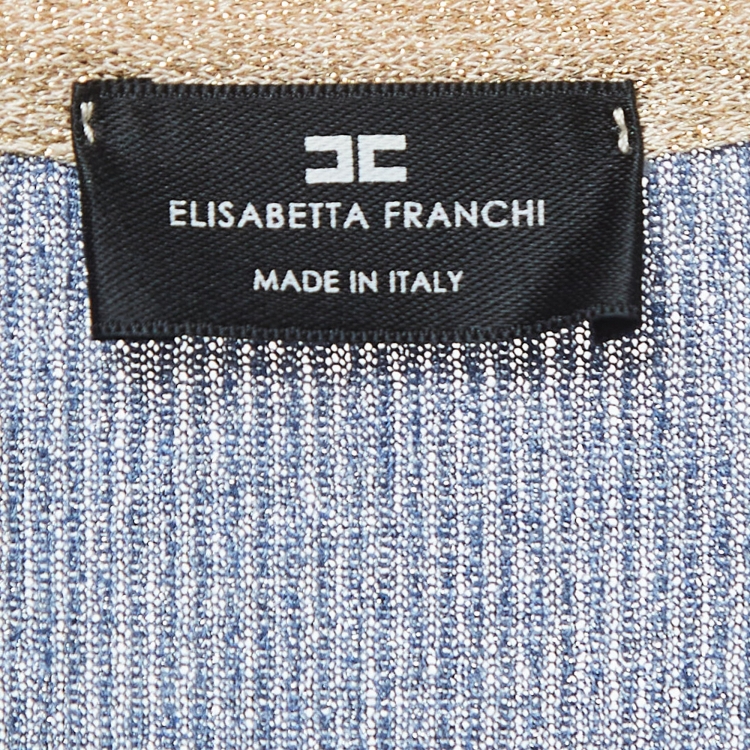 Pre Owned Elisabetta Franchi Blue Lurex Knit Buttoned Long Dress M