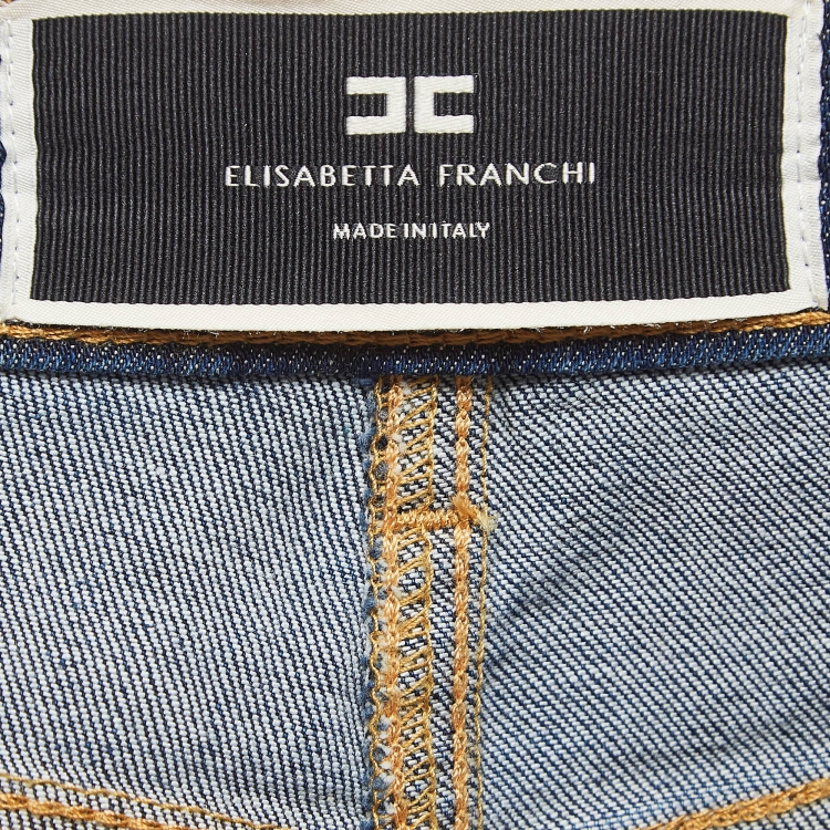 Pre Owned Elisabetta Franchi Blue Denim Button Detail Flared Jeans S Waist 26"