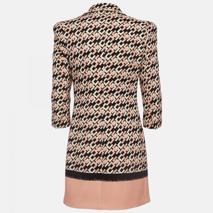 Pre Owned Elisabetta Franchi Multicolor Logo Print Jersey Blazer M