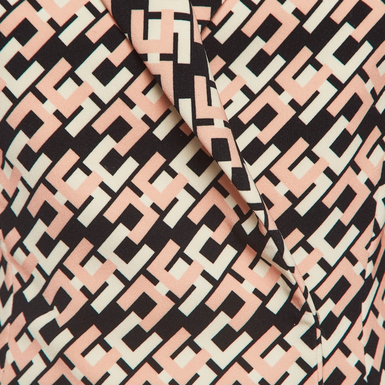 Pre Owned Elisabetta Franchi Multicolor Logo Print Jersey Blazer M