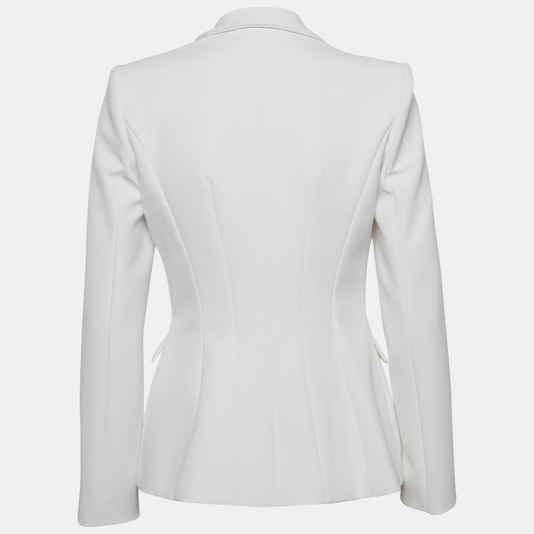 Pre Owned Elisabetta Franchi White Crepe Double Breasted Blazer M