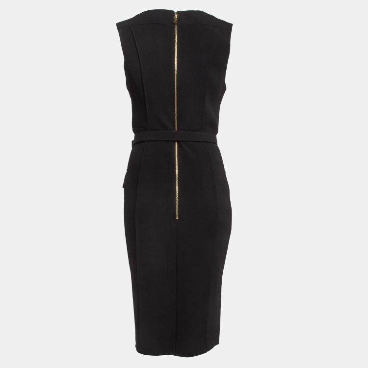 مملوكة مسبقًا Elisabetta Franchi Black Stretch Crepe Belted Sheath Dress M