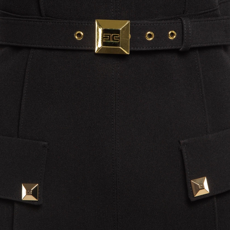 مملوكة مسبقًا Elisabetta Franchi Black Stretch Crepe Belted Sheath Dress M