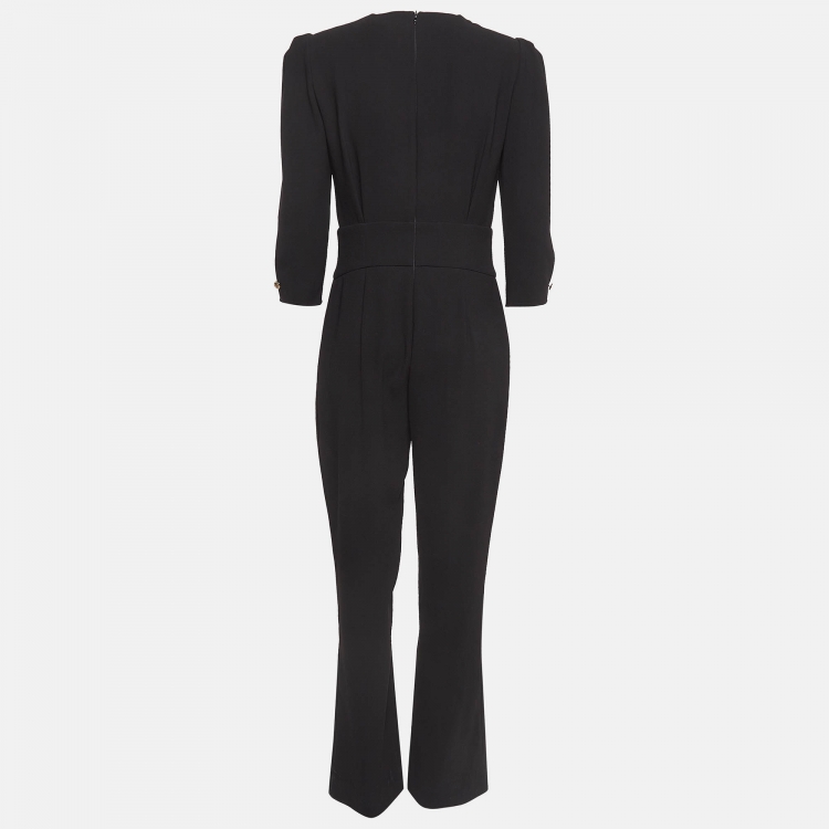 Pre Owned Elisabetta Franchi Black Crepe V Neck Puff Sleeves Jumpsuit L