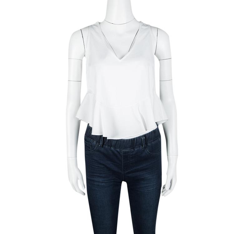 Pre Owned Elizabeth and James White Ruffle Bottom Sleeveless Chester Cropped Top XS