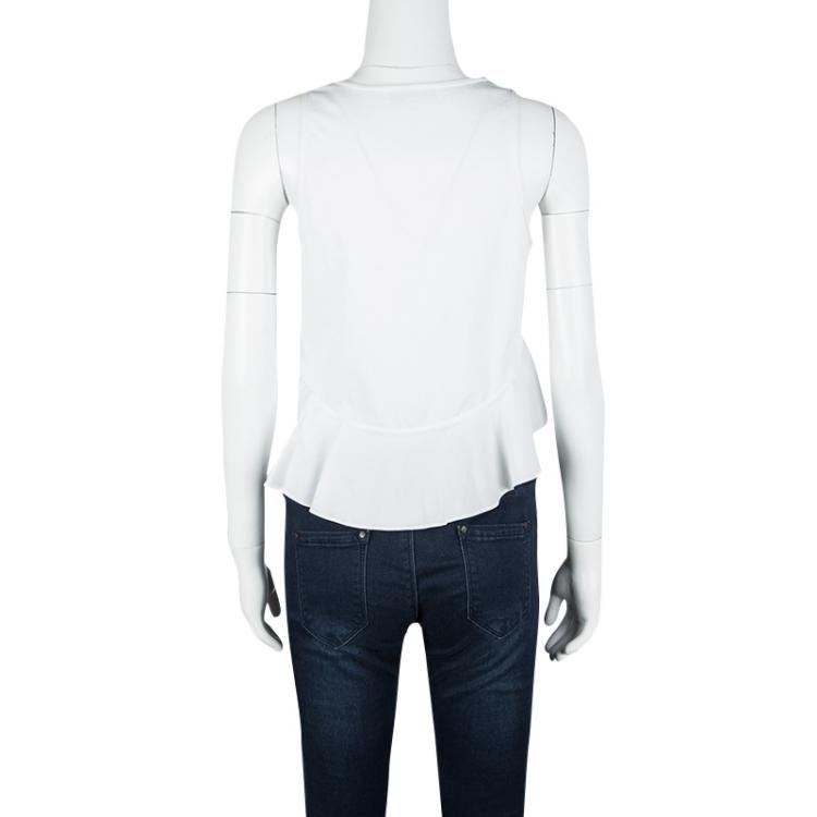 Pre Owned Elizabeth and James White Ruffle Bottom Sleeveless Chester Cropped Top XS
