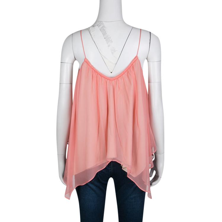 Pre Owned Elizabeth & James Pink Silk Asymmetric Layered Sleeveless Top L