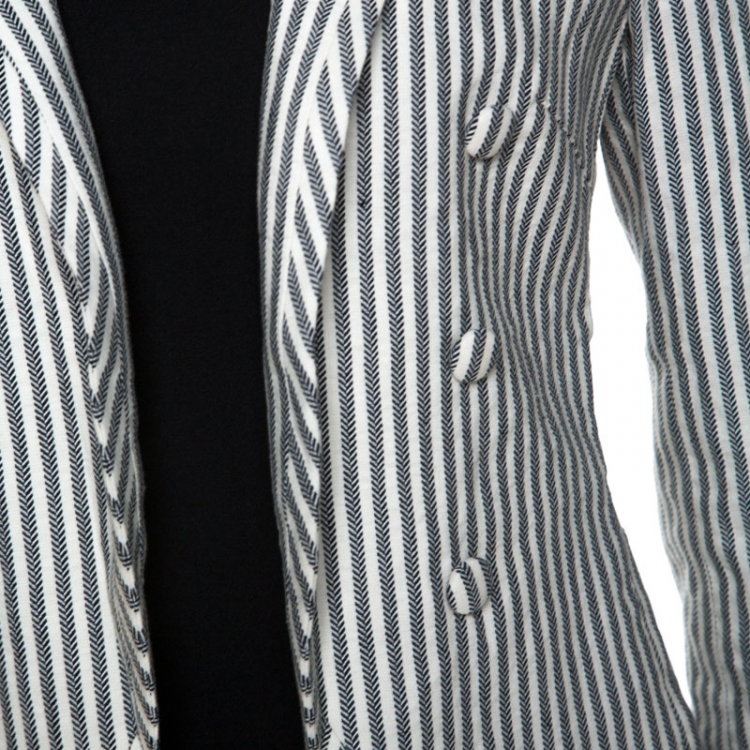 Pre Owned Elizabeth & James Monochrome Arrow Striped Linen and Cotton Blazer S