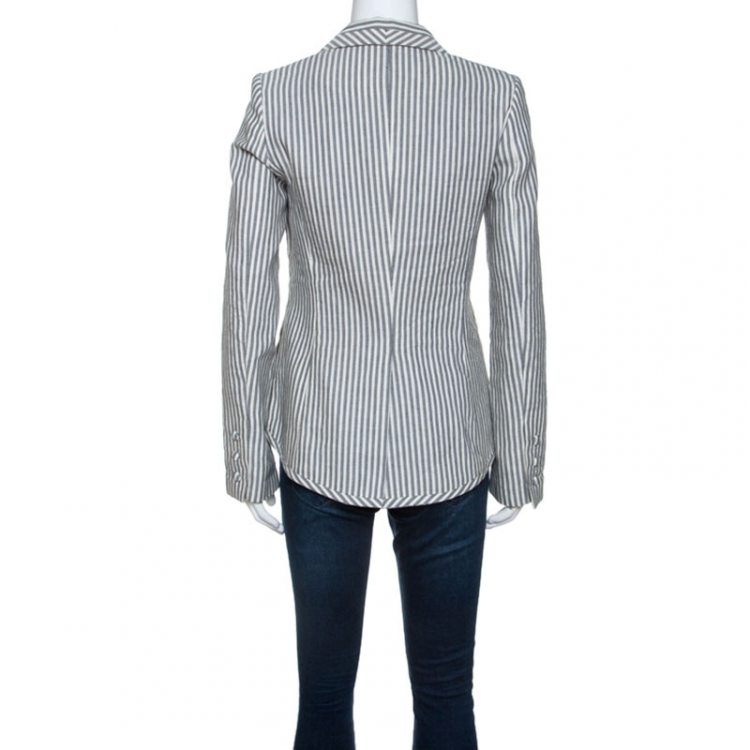 Pre Owned Elizabeth & James Monochrome Arrow Striped Linen and Cotton Blazer S